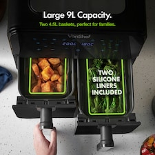VonShef Dual Air Fryer 9L with 2 Silicone Liners thumbnail 3