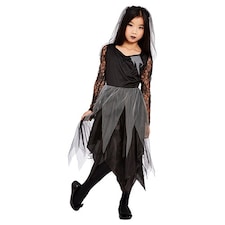 Grave Yard Bride Black Girls Fancy Dress Costume Kids Medium - Age 7-9 | Multi | M thumbnail 2