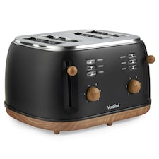VonShef Black 4 Slice Toaster with 6 Browning Settings | Black