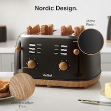 VonShef Black 4 Slice Toaster with 6 Browning Settings | Black thumbnail 2