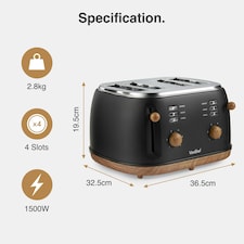 VonShef Black 4 Slice Toaster with 6 Browning Settings | Black thumbnail 5