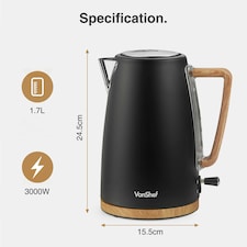 VonShef 3000W Black 1.7L Rapid Boil Electric Kettle thumbnail 5