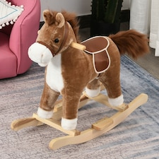HOMCOM Kids Plush Rocking Horse w/ Moving Mouth Tail Sounds 18-36 Months Brown thumbnail 2