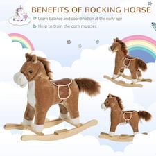 HOMCOM Kids Plush Rocking Horse w/ Moving Mouth Tail Sounds 18-36 Months Brown thumbnail 3