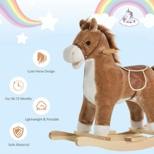 HOMCOM Kids Plush Rocking Horse w/ Moving Mouth Tail Sounds 18-36 Months Brown thumbnail 4