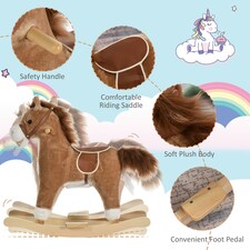 HOMCOM Kids Plush Rocking Horse w/ Moving Mouth Tail Sounds 18-36 Months Brown thumbnail 6