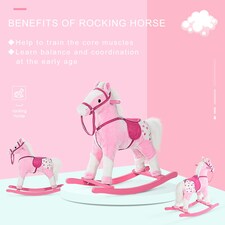 HOMCOM Rocking Horse Toy Plush Wood Pony Riding Rocker Neigh Sound Pink thumbnail 5