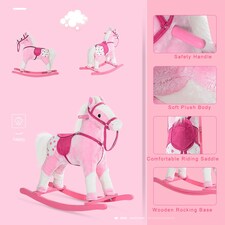HOMCOM Rocking Horse Toy Plush Wood Pony Riding Rocker Neigh Sound Pink thumbnail 6