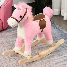 HOMCOM Kids Plush Rocking Horse w/ Moving Mouth Tail Sounds 18-36 Months Pink thumbnail 2