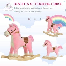 HOMCOM Kids Plush Rocking Horse w/ Moving Mouth Tail Sounds 18-36 Months Pink thumbnail 3