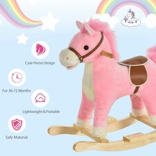 HOMCOM Kids Plush Rocking Horse w/ Moving Mouth Tail Sounds 18-36 Months Pink thumbnail 4