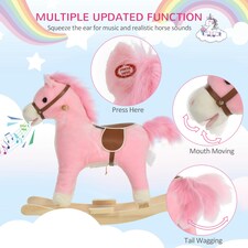 HOMCOM Kids Plush Rocking Horse w/ Moving Mouth Tail Sounds 18-36 Months Pink thumbnail 5