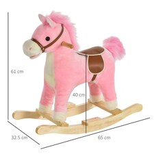 HOMCOM Kids Plush Rocking Horse w/ Moving Mouth Tail Sounds 18-36 Months Pink thumbnail 7