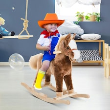 HOMCOM Kids Rocking Horse Wooden Plush Children Ride On Toy Rocker Baby Gift Age thumbnail 2