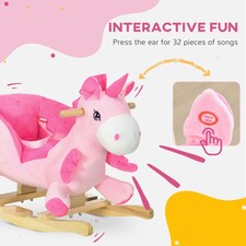 HOMCOM Rocking Horse, Plush Ride On Unicorn with Songs, Seatbelt, Pink thumbnail 3