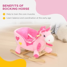 HOMCOM Rocking Horse, Plush Ride On Unicorn with Songs, Seatbelt, Pink thumbnail 4