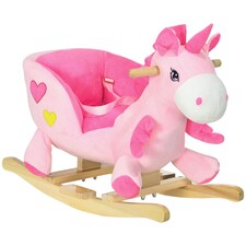 HOMCOM Rocking Horse, Plush Ride On Unicorn with Songs, Seatbelt, Pink thumbnail 7