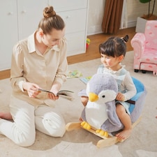HOMCOM Animal Baby Rocking Horse Penguin Plush Musical Button w/32 Songs Wood thumbnail 2