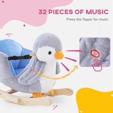 HOMCOM Animal Baby Rocking Horse Penguin Plush Musical Button w/32 Songs Wood thumbnail 3