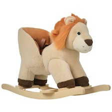 Kids Rocking Lion Plush Ride On Seat w/ Sound Button Wood Base Seat Belt Brown