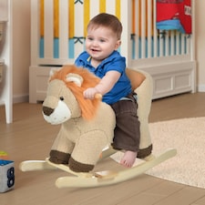 Kids Rocking Lion Plush Ride On Seat w/ Sound Button Wood Base Seat Belt Brown thumbnail 2