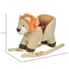 Kids Rocking Lion Plush Ride On Seat w/ Sound Button Wood Base Seat Belt Brown thumbnail 7