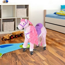 HOMCOM Kids Walking Ride on Horse Toy Plush Walk Pony with Wheels Sound thumbnail 2