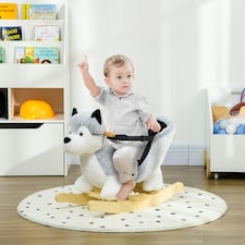 HOMCOM Husky-Shaped Baby Rocking Horse with Seatbelt, for Ages 18-36 Months thumbnail 2