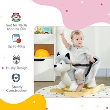 HOMCOM Husky-Shaped Baby Rocking Horse with Seatbelt, for Ages 18-36 Months thumbnail 4