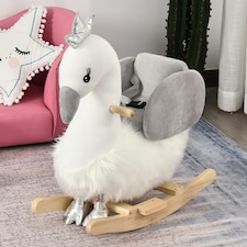 HOMCOM Cute Kids Ride-On Rocking Swan w/ Sound Handlebars Seat Belt Plush Body thumbnail 2