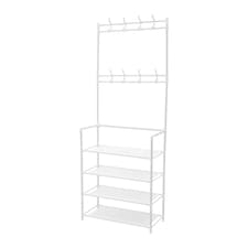 Living and Home 4-Tier Metal Shoe Rack with Hooks for Entryway - White