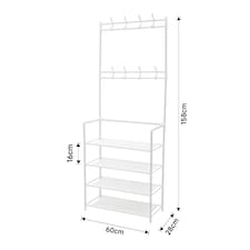 Living and Home 4-Tier Metal Shoe Rack with Hooks for Entryway - White thumbnail 10