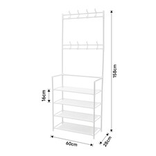 Living and Home 4-Tier Metal Shoe Rack with Hooks for Entryway - White thumbnail 5