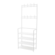 Living and Home 4-Tier Metal Shoe Rack with Hooks for Entryway - White thumbnail 6