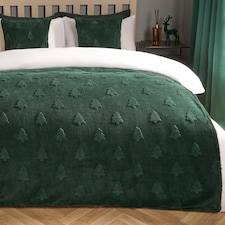 OHS Soft Teddy Fleece Christmas Winter Tree Tufted Blanket Throw | Green