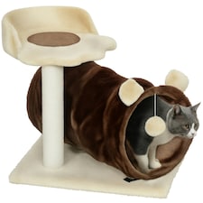PawHut Cat Tree with Scratching Post Bed Tunnel Toy Ball, 47cm, Dark Brown