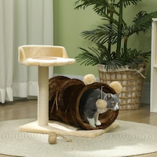 PawHut Cat Tree with Scratching Post Bed Tunnel Toy Ball, 47cm, Dark Brown thumbnail 2