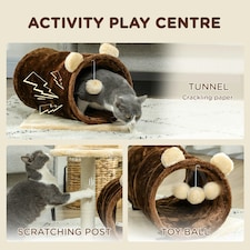PawHut Cat Tree with Scratching Post Bed Tunnel Toy Ball, 47cm, Dark Brown thumbnail 3