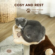 PawHut Cat Tree with Scratching Post Bed Tunnel Toy Ball, 47cm, Dark Brown thumbnail 4