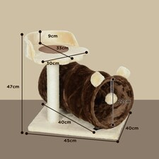 PawHut Cat Tree with Scratching Post Bed Tunnel Toy Ball, 47cm, Dark Brown thumbnail 7