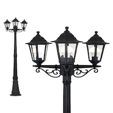 ValueLights Mayfair 3 Way Black Outdoor Lamp Post Light | Black