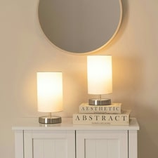 ValueLights Satin Touch Dimmer Bedside Table Lamp With White Cylinder Light Shade | White