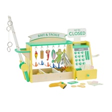 Teamson Kids My Little Helper Fishing Shop & 26 pc Accessory Set, Green/Yellow