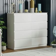 Vida Designs Denver 8 Drawer Chest of Drawers Bedroom Storage, White thumbnail 2