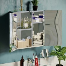 Bath Vida Tiano Stainless Steel Mirrored Double Wall Mounted Bathroom Cabinet thumbnail 4