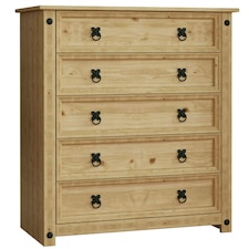 Vida Designs Corona 5 Drawer Chest of Drawers Rustic Furniture, Solid Pine Wood