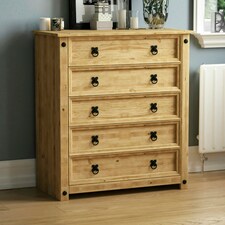 Vida Designs Corona 5 Drawer Chest of Drawers Rustic Furniture, Solid Pine Wood thumbnail 2