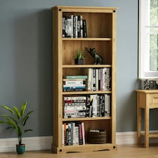 Vida Designs Corona 5 Shelf Large Bookcase Display Unit, Solid Pine Wood thumbnail 2