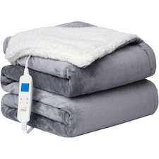 Grey Electric Heated Throw Over Blanket - Reversible