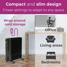 Black Electric 2500W 11 Fin Oil Filled Radiator Heater thumbnail 4